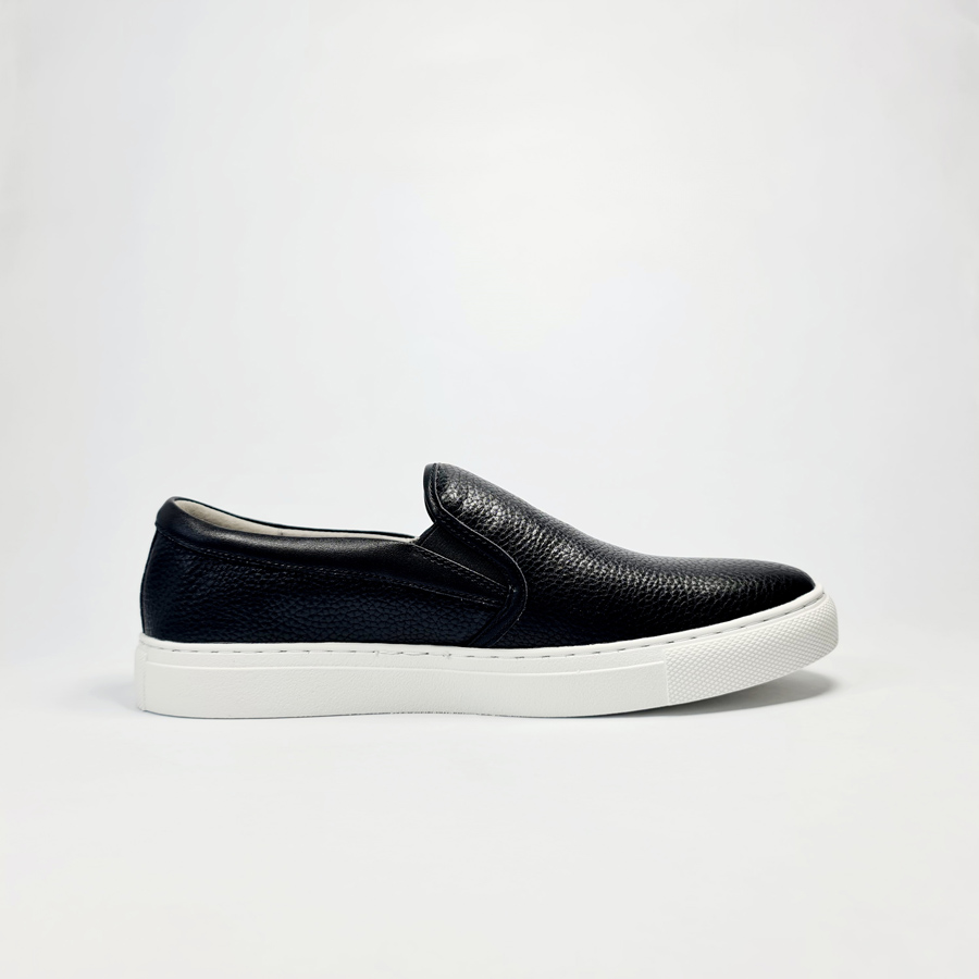 Giày Action Galaxy Slip On Nam Da Thật Đen Trắng