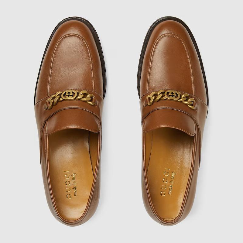 Giày Gucci Loafer With Interlocking G Nam Nâu Sáng