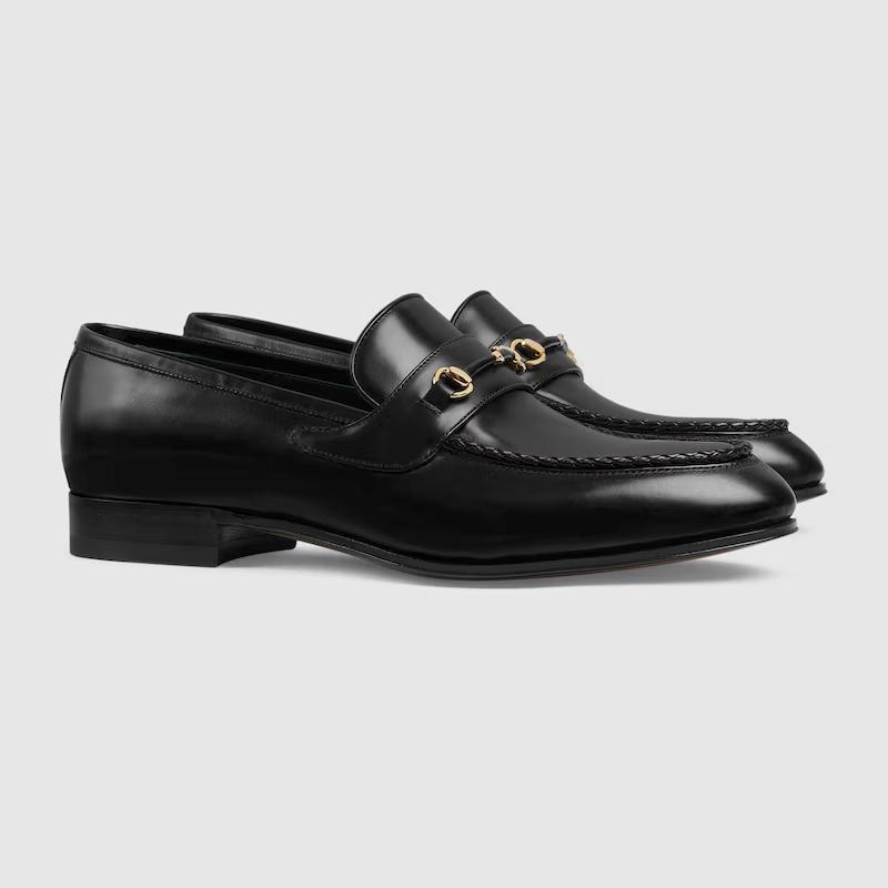 Giày Gucci Loafer With Leather Covered Horsebit Nam Đen