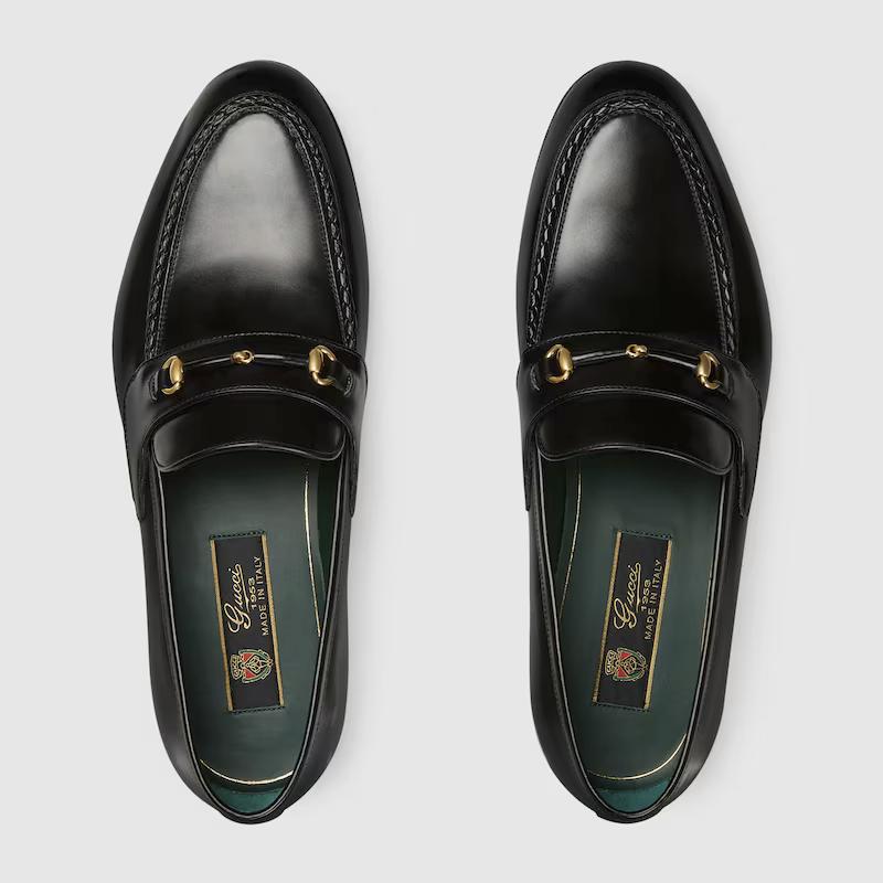 Giày Gucci Loafer With Leather Covered Horsebit Nam Đen