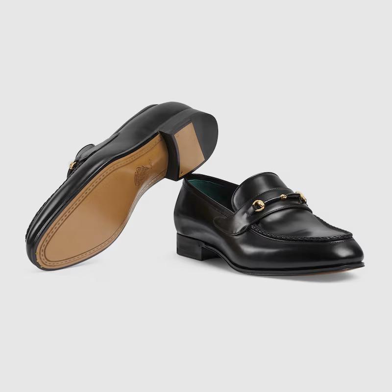 Giày Gucci Loafer With Leather Covered Horsebit Nam Đen