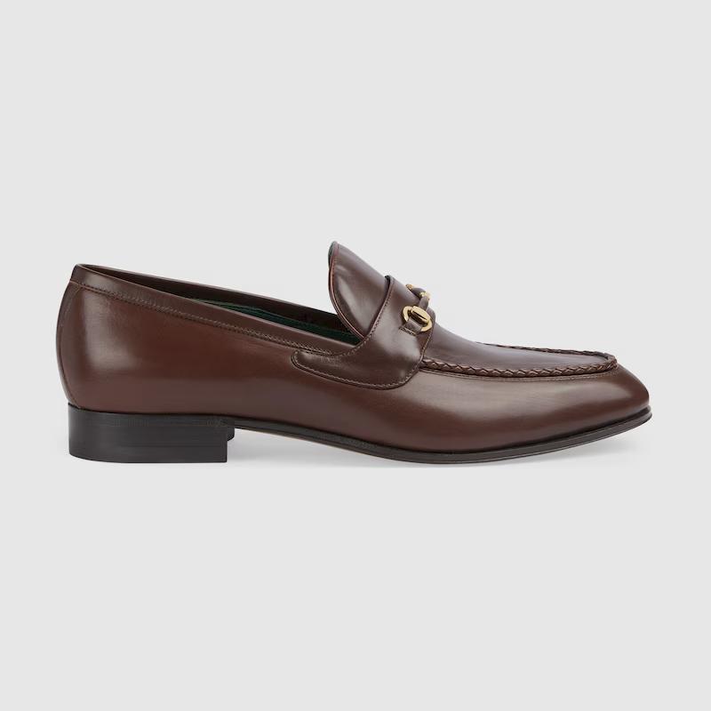 Giày Gucci Loafer With Leather Covered Horsebit Nam Nâu