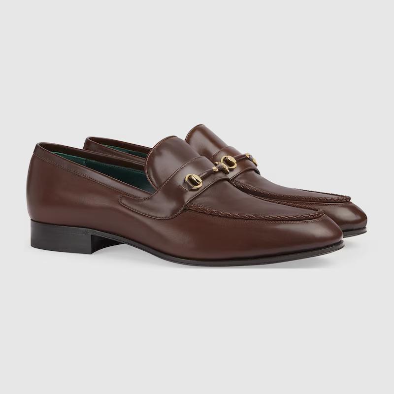 Giày Gucci Loafer With Leather Covered Horsebit Nam Nâu