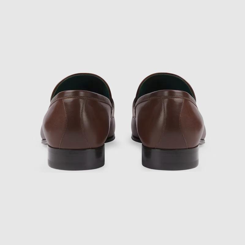 Giày Gucci Loafer With Leather Covered Horsebit Nam Nâu