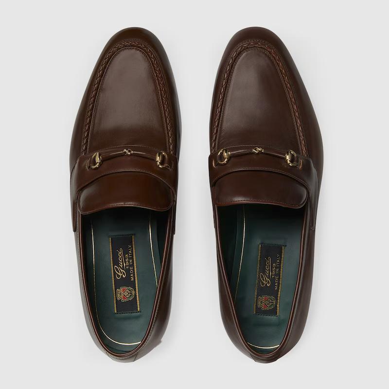 Giày Gucci Loafer With Leather Covered Horsebit Nam Nâu