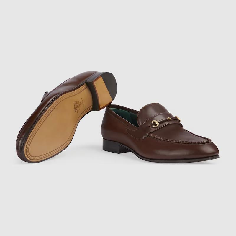 Giày Gucci Loafer With Leather Covered Horsebit Nam Nâu