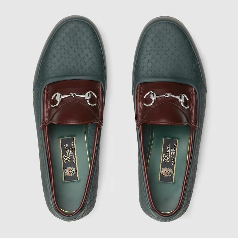 Giày Gucci Rhodium Horsebit Loafer Nam Nâu Xanh