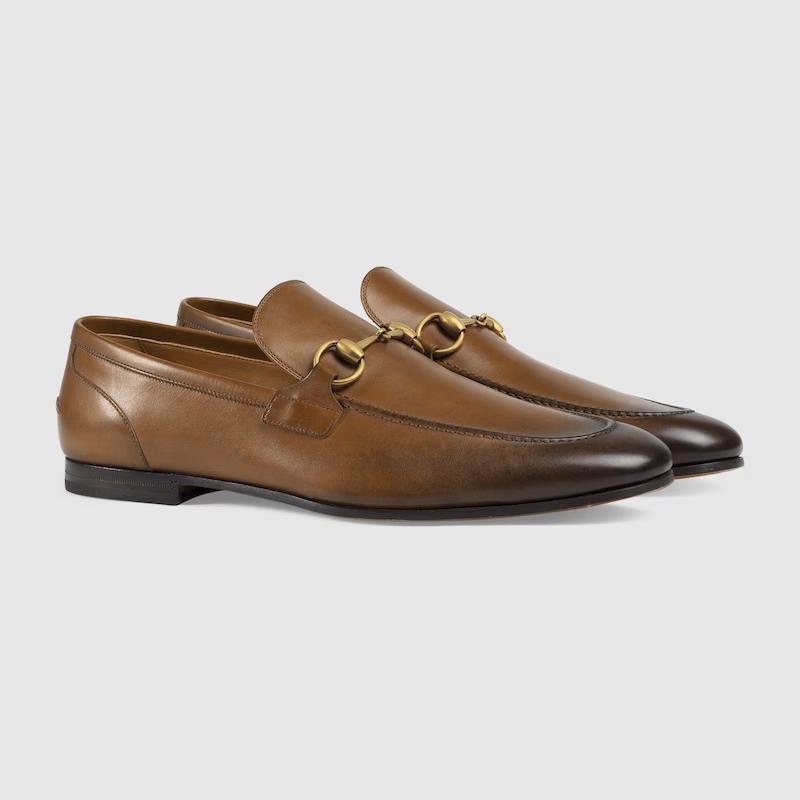 Giày Gucci Jordaan Leather Loafer Nam Nâu Sáng