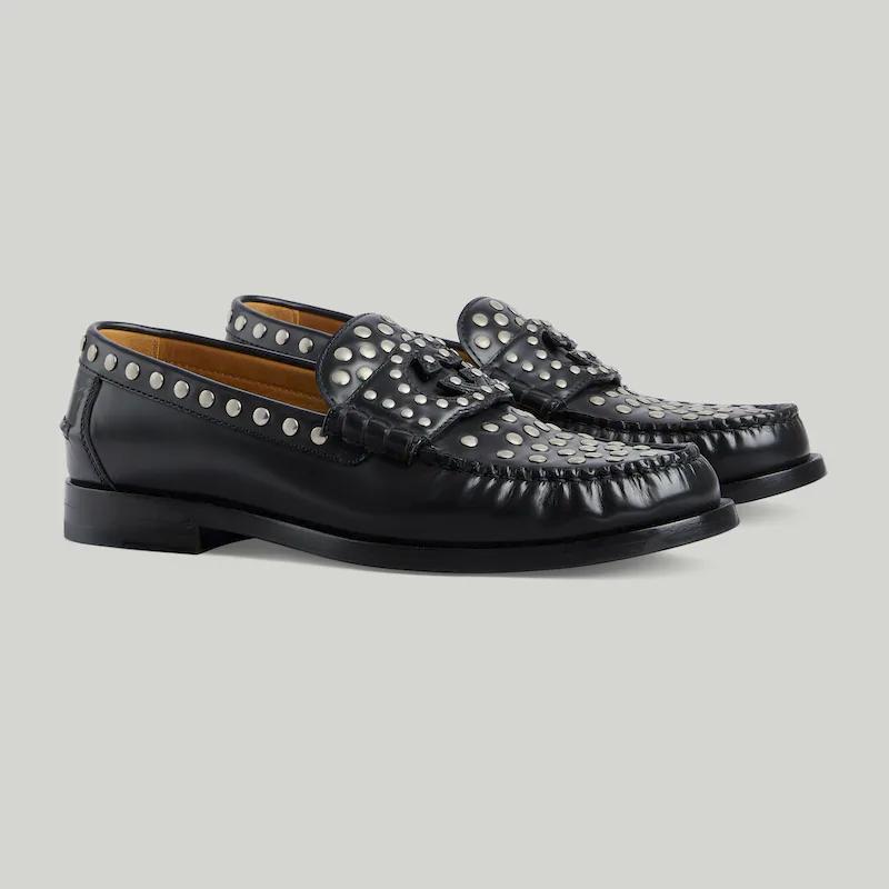 Giày Gucci Interlocking G Loafer With Studs Nam Đen