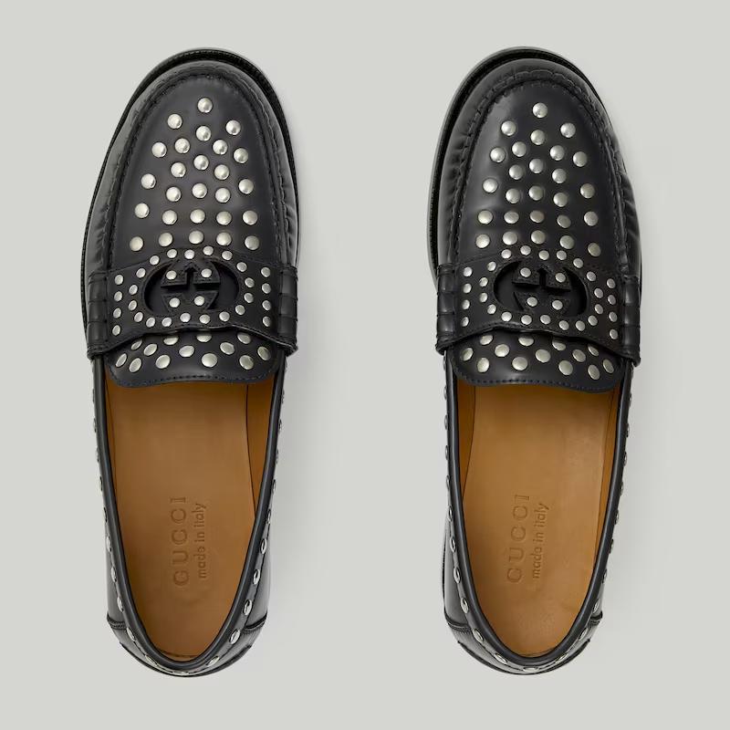 Giày Gucci Interlocking G Loafer With Studs Nam Đen