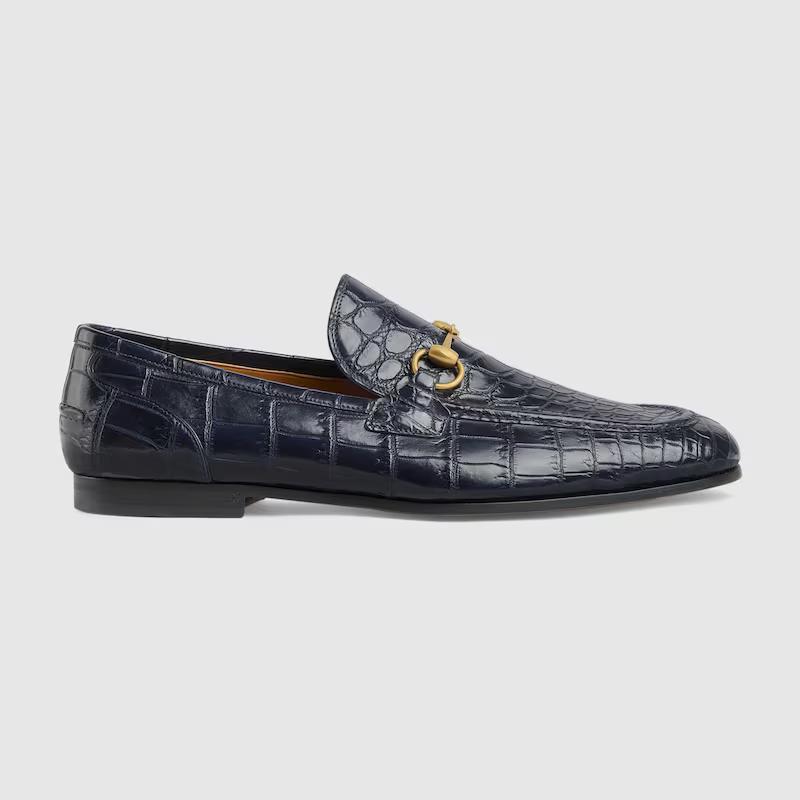 Giày Gucci Jordaan Crocodile Loafer Nam Xanh