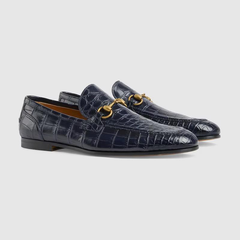 Giày Gucci Jordaan Crocodile Loafer Nam Xanh