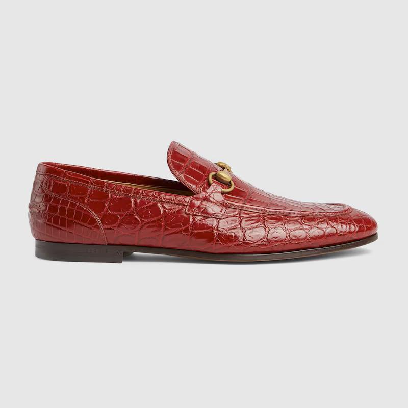 Giày Gucci Jordaan Crocodile Loafer Nam Đỏ