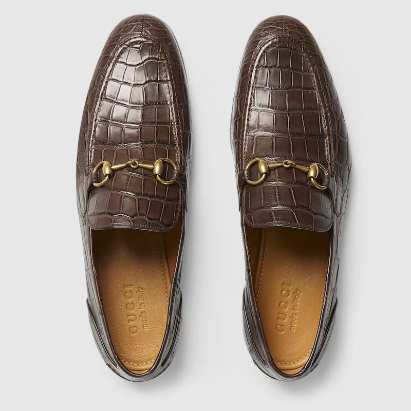 Giày Gucci Jordaan Crocodile Loafer Nam Nâu