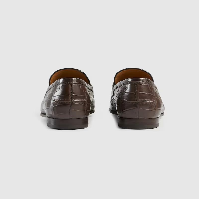 Giày Gucci Jordaan Crocodile Loafer Nam Nâu