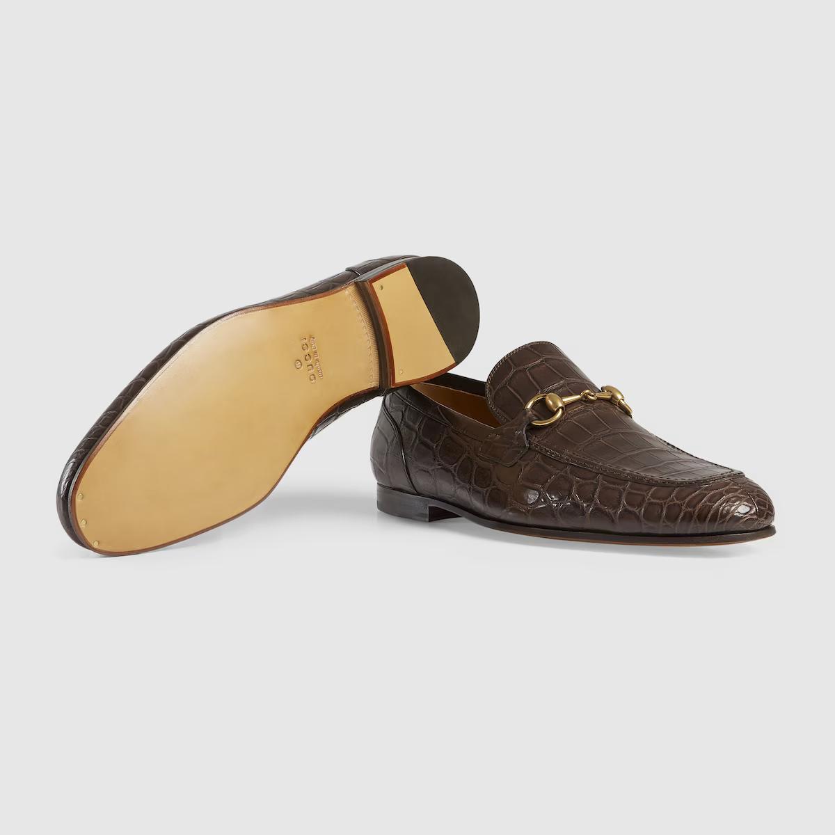 Giày Gucci Jordaan Crocodile Loafer Nam Nâu