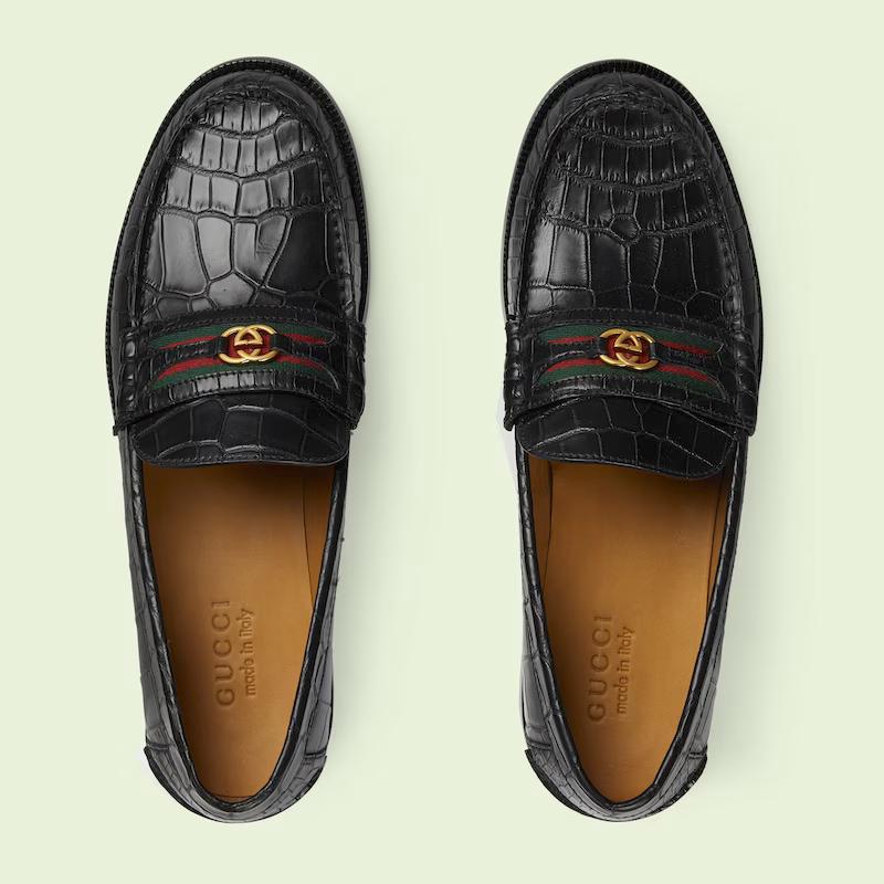 Giày Gucci Men's Crocodile Loafer Nam Đen