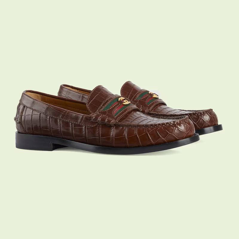 Giày Gucci Crocodile Loafer Nam Nâu