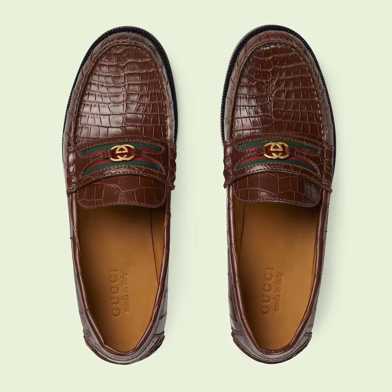 Giày Gucci Crocodile Loafer Nam Nâu