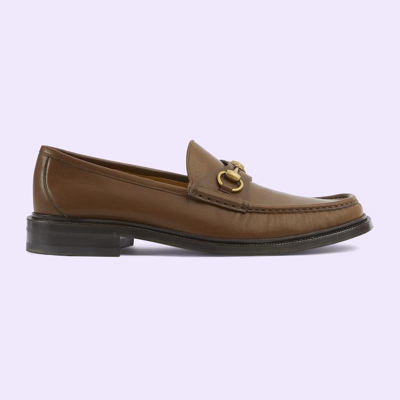 Giày Gucci Men's Loafer With Horsebit Nam Nâu