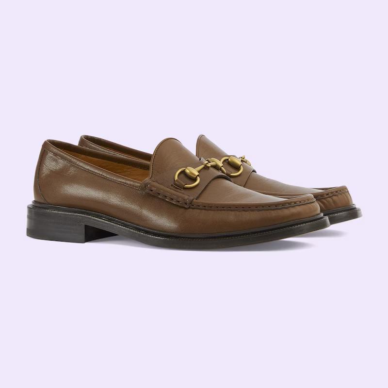 Giày Gucci Men's Loafer With Horsebit Nam Nâu