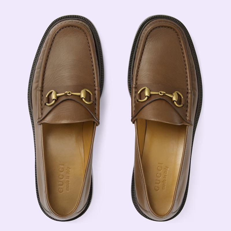 Giày Gucci Men's Loafer With Horsebit Nam Nâu