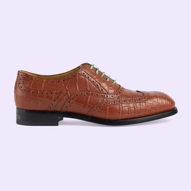 Giày Gucci Crocodile Lace-Up Shoe Nam Nâu