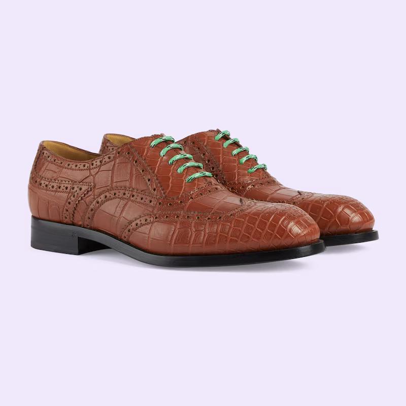 Giày Gucci Crocodile Lace-Up Shoe Nam Nâu