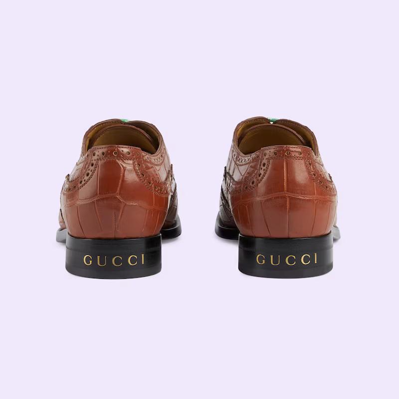 Giày Gucci Crocodile Lace-Up Shoe Nam Nâu