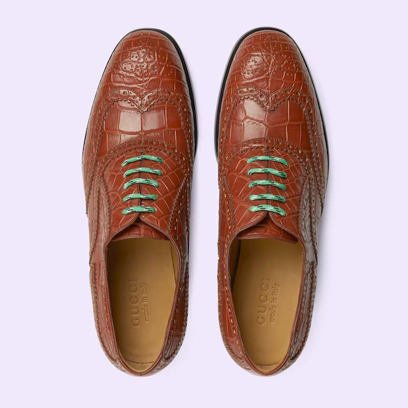 Giày Gucci Crocodile Lace-Up Shoe Nam Nâu