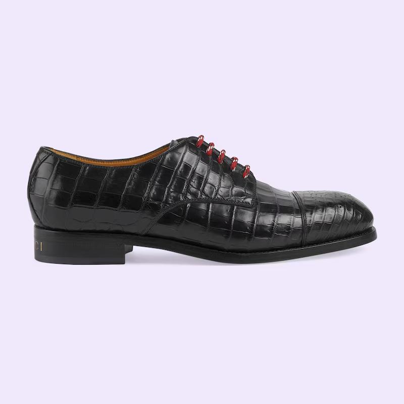 Giày Gucci Crocodile Lace-Up Nam Đen