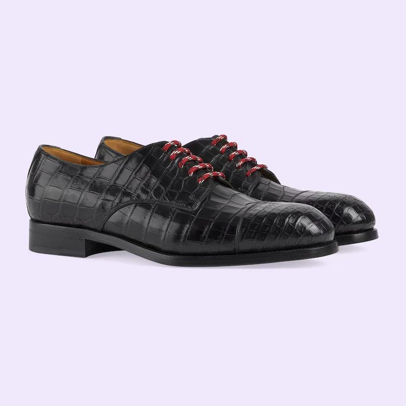 Giày Gucci Crocodile Lace-Up Nam Đen