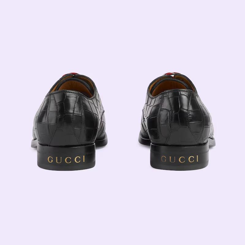 Giày Gucci Crocodile Lace-Up Nam Đen