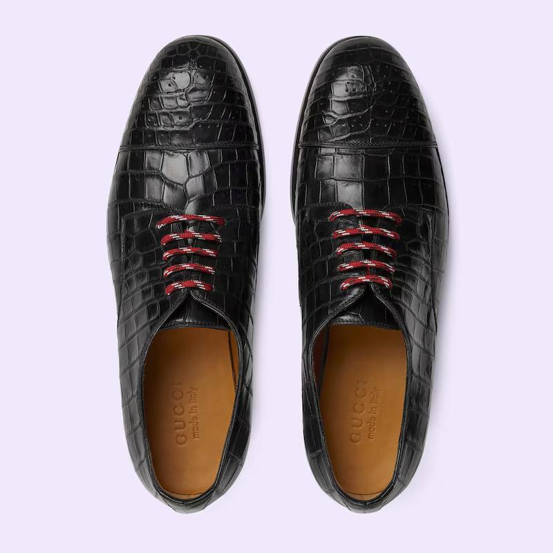 Giày Gucci Crocodile Lace-Up Nam Đen