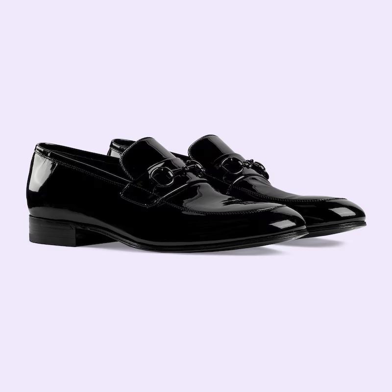 Giày Gucci Men's Loafer With Horsebit Nam Đen Bóng