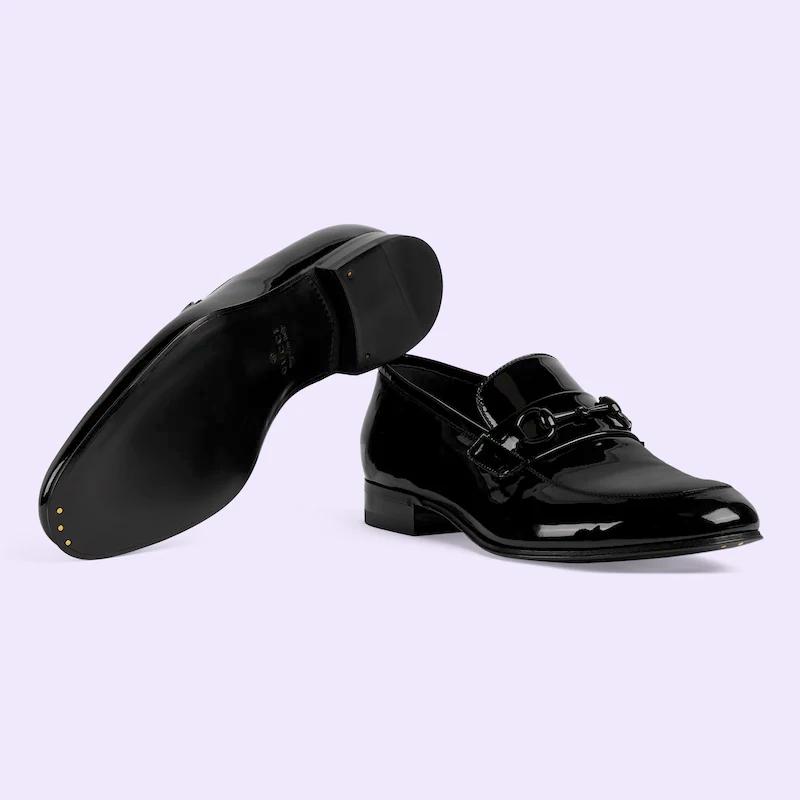 Giày Gucci Men's Loafer With Horsebit Nam Đen Bóng