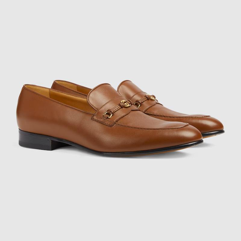 Giày Gucci Loafer With Interlocking G Nam Nâu Bò