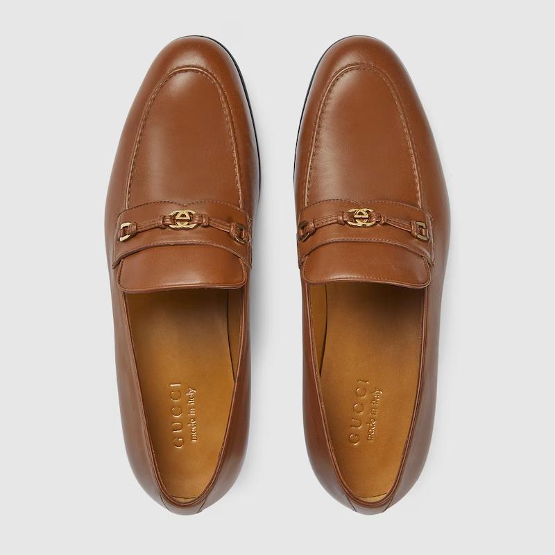 Giày Gucci Loafer With Interlocking G Nam Nâu Bò