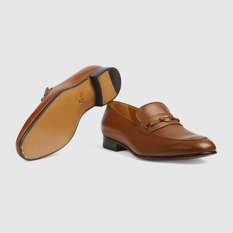 Giày Gucci Loafer With Interlocking G Nam Nâu Bò