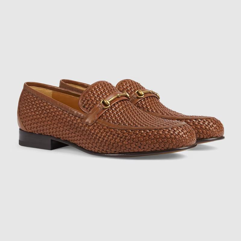 Giày Gucci Horsebit Loafer Nam Nâu Lưới