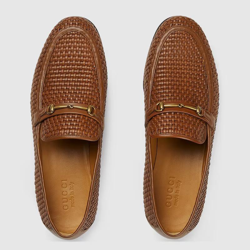 Giày Gucci Horsebit Loafer Nam Nâu Lưới