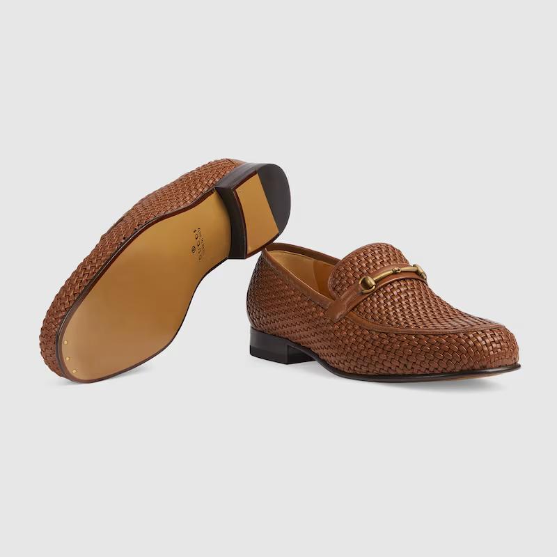 Giày Gucci Horsebit Loafer Nam Nâu Lưới