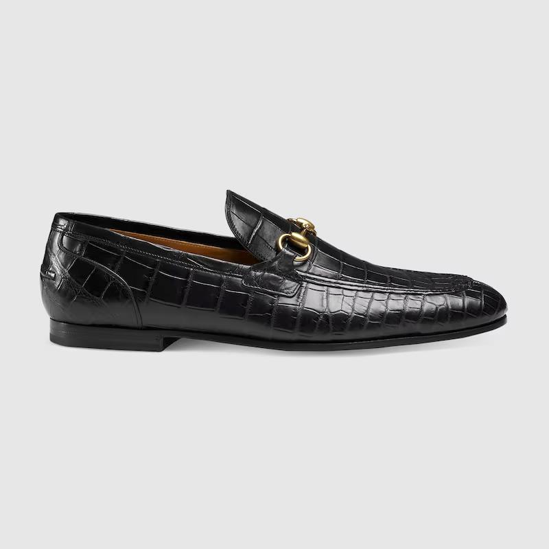 Giày Gucci Jordaan Crocodile Loafer Nam Đen