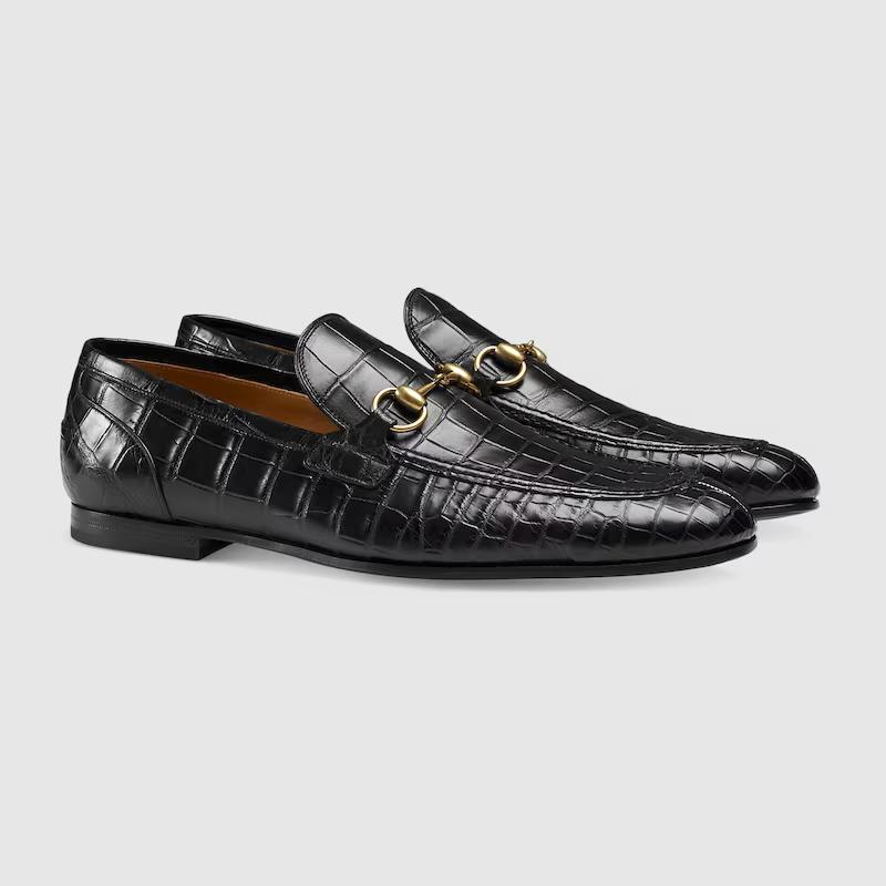 Giày Gucci Jordaan Crocodile Loafer Nam Đen