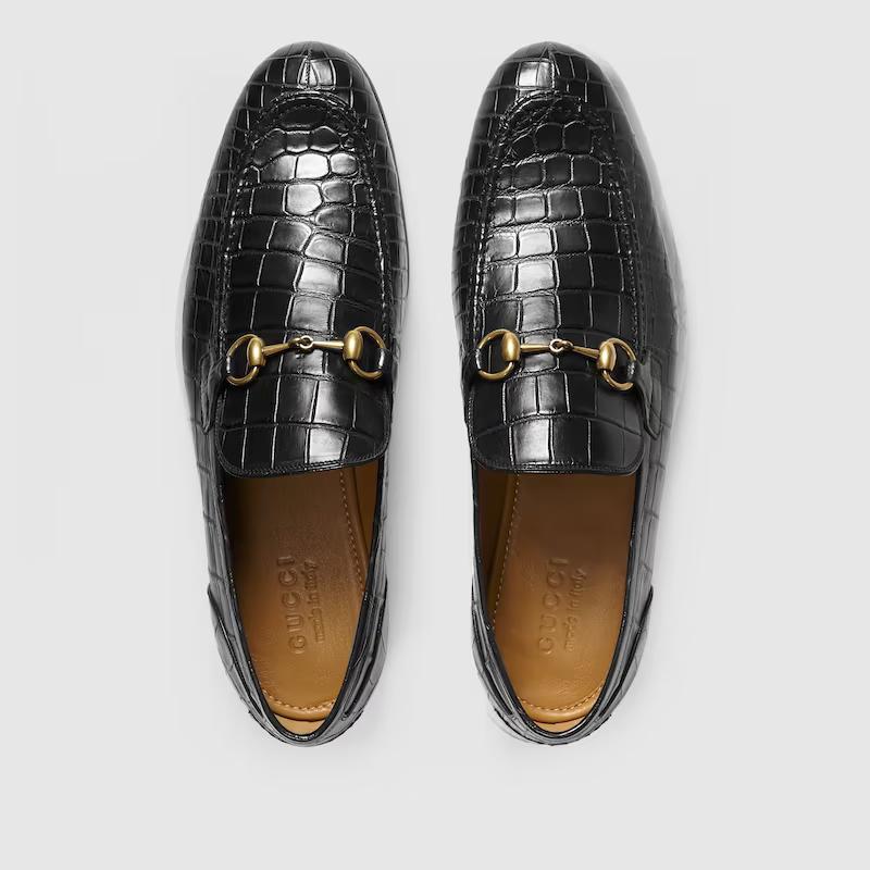 Giày Gucci Jordaan Crocodile Loafer Nam Đen