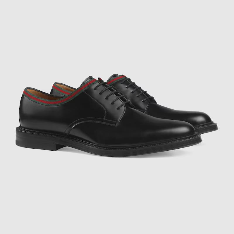 Giày Gucci Leather Lace-Up Nam Đen