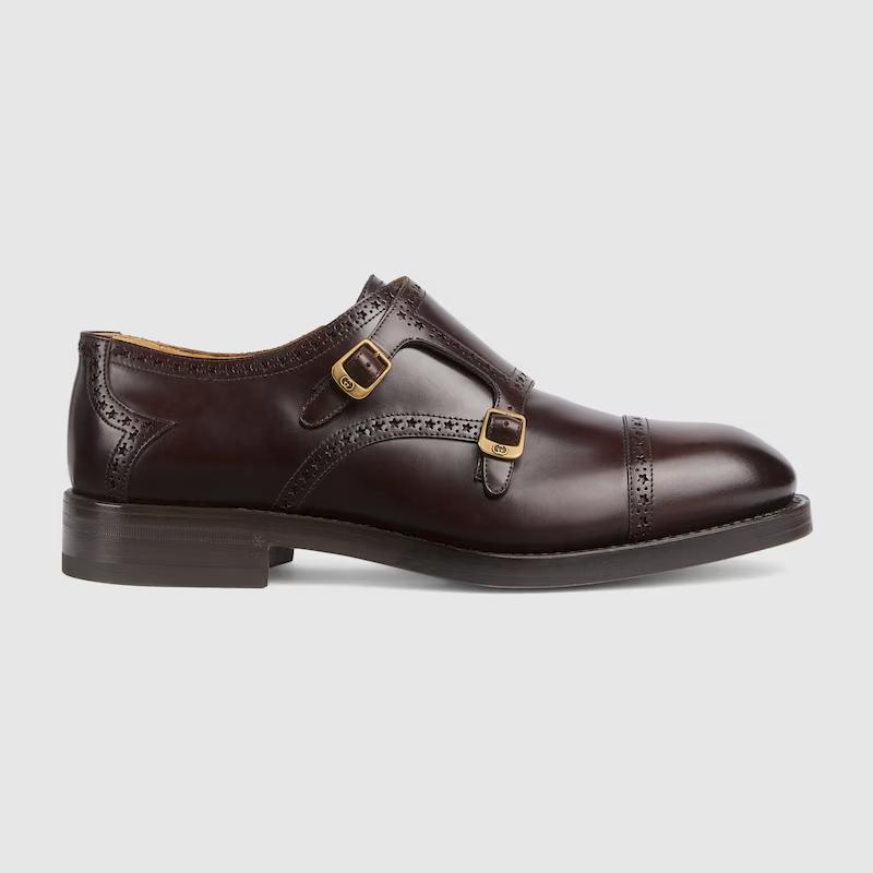 Giày Gucci Monk Strap Shoe Nam Nâu Đậm