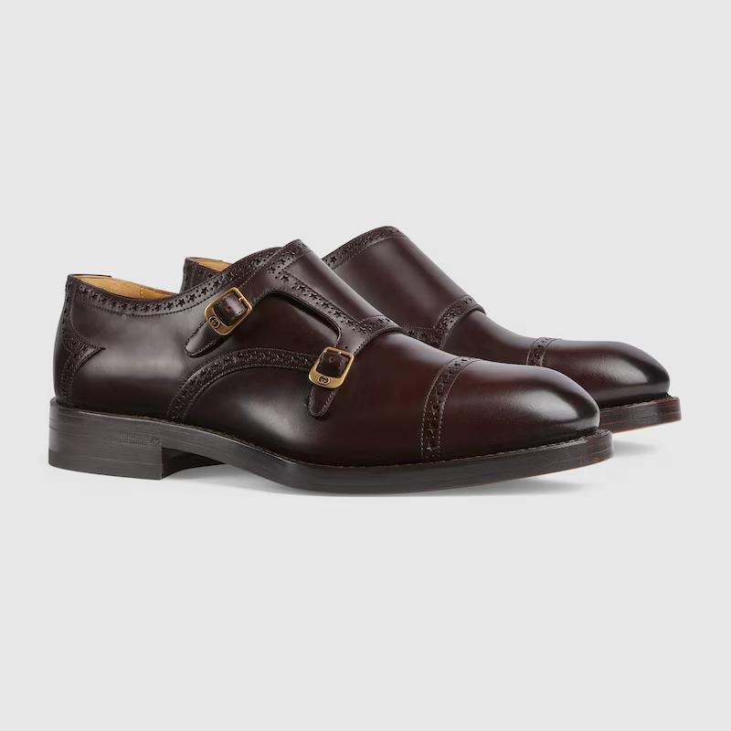 Giày Gucci Monk Strap Shoe Nam Nâu Đậm