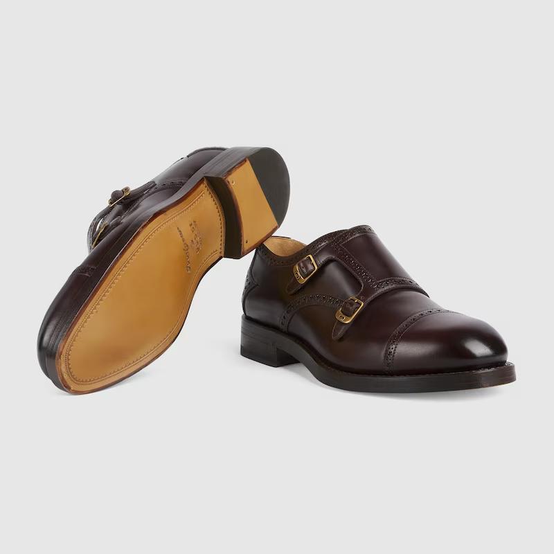 Giày Gucci Monk Strap Shoe Nam Nâu Đậm