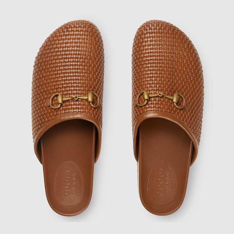 Giày Gucci Horsebit Slipper Nam Nâu Lưới